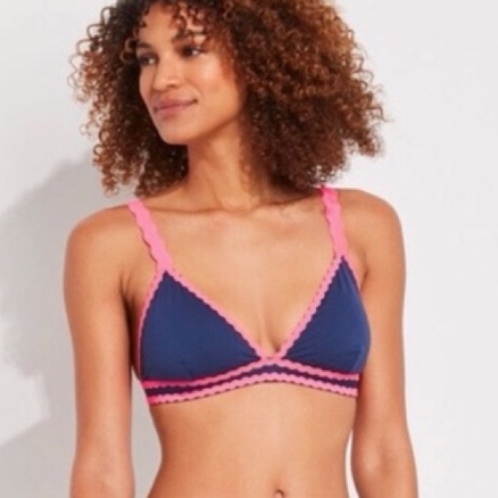 Vineyard Vines Ric Rac Bikini Top Deep Bay Navy Hot Pink XL NWT